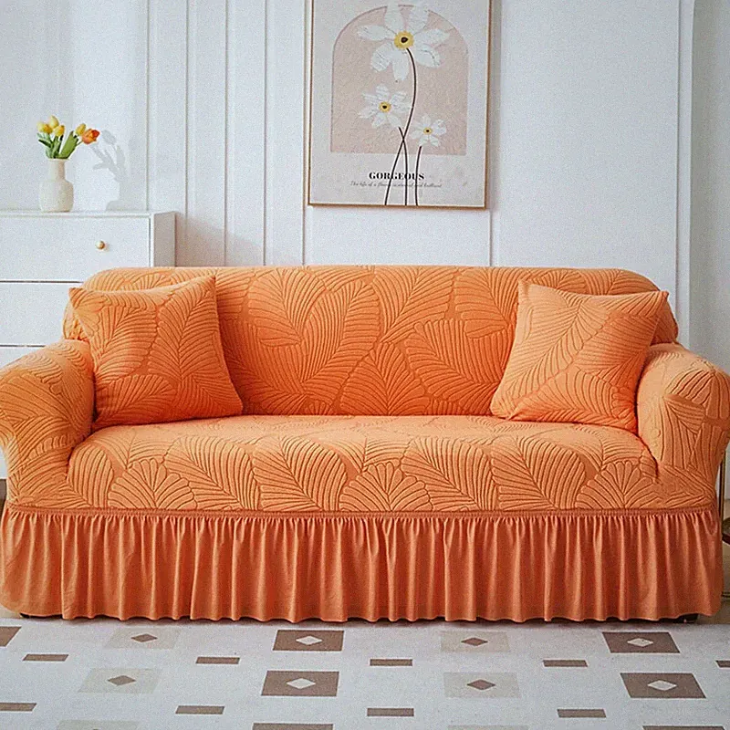1/2/3/4 Seat Sofa Cover With Skirt Tree Leaves Jacquard All-Inclusive Slipcovers