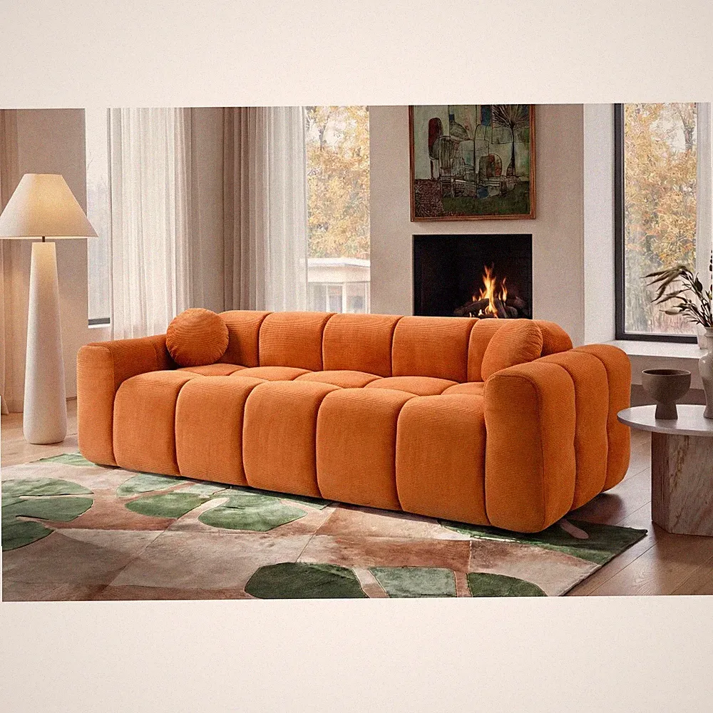 98.4" Extra Large Compression Sofa, Corduroy Cloud Puff Couch for Living Room