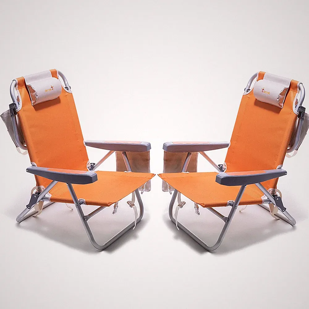 Beach Chair 2 Pack 5 Position Lay Flat Reclining Portable Folding 350LB Backpack