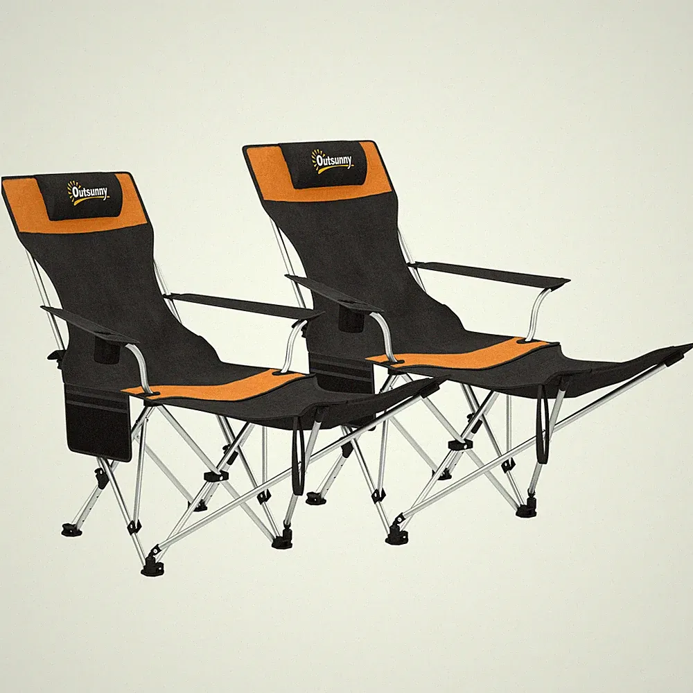 Camping Recliner Chair Orange/Black 600D Oxford Foldable 82x100x88cm w/ Footrest