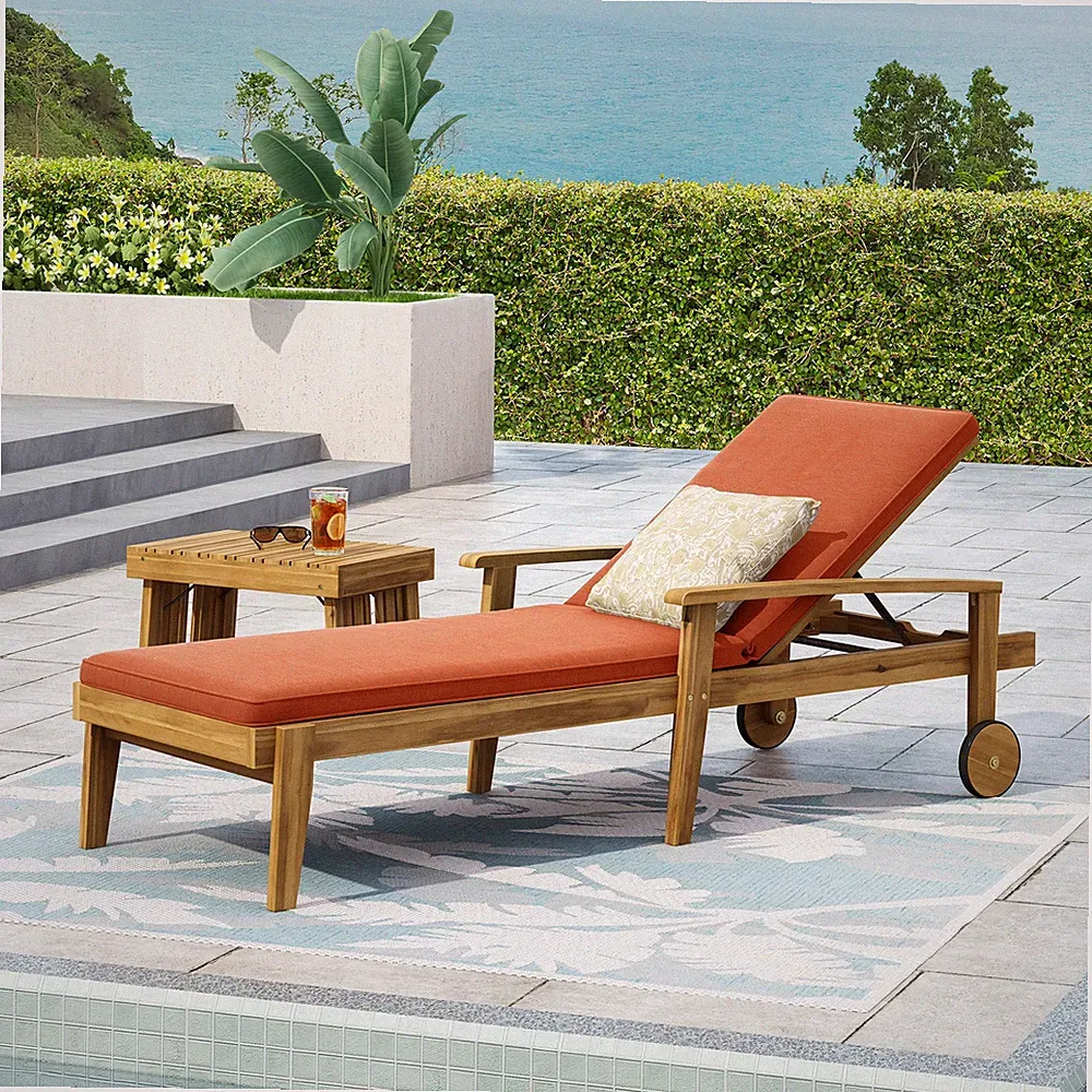 Chaise Lounge Chair w/ Adjustable Recliner & Water-Resistant Orange Cushions