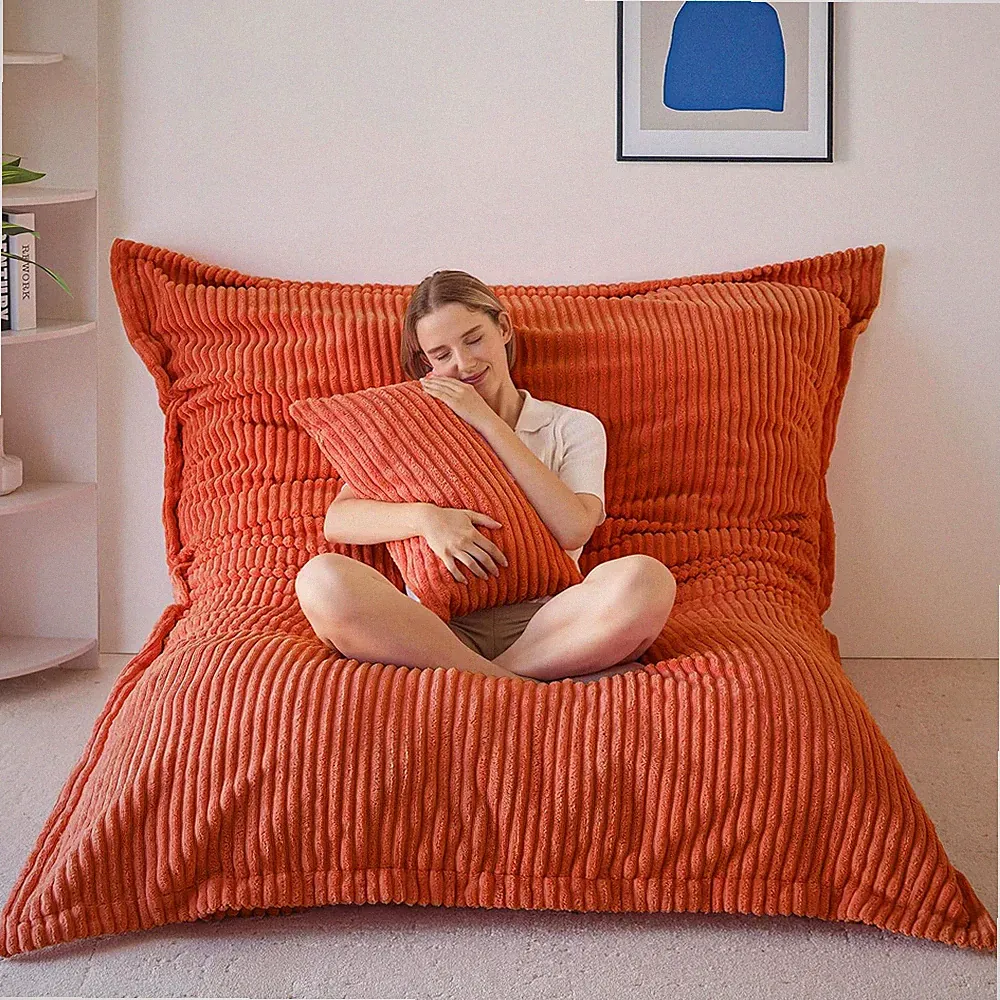 Convertible Giant Bean Bag Chair with Pillow, Washable Cover, Orange