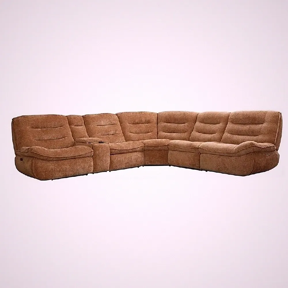 Emett Power Recliner Sectional Sofa- Cupholder- Orange Chenille 139in
