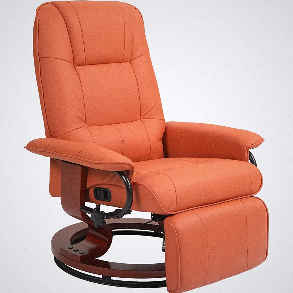 Faux Leather Reclining Lounge Chair Swivel Recliner Sofa Seat w/ Wood Base Brown