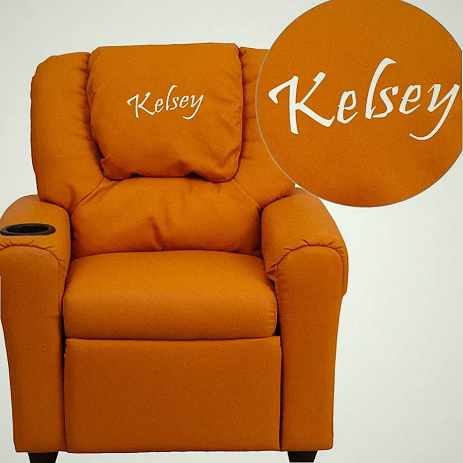 Flash Furniture Orange Vinyl Kids Recliner, Cup Holder - DG-ULT-KID-EMB-GG