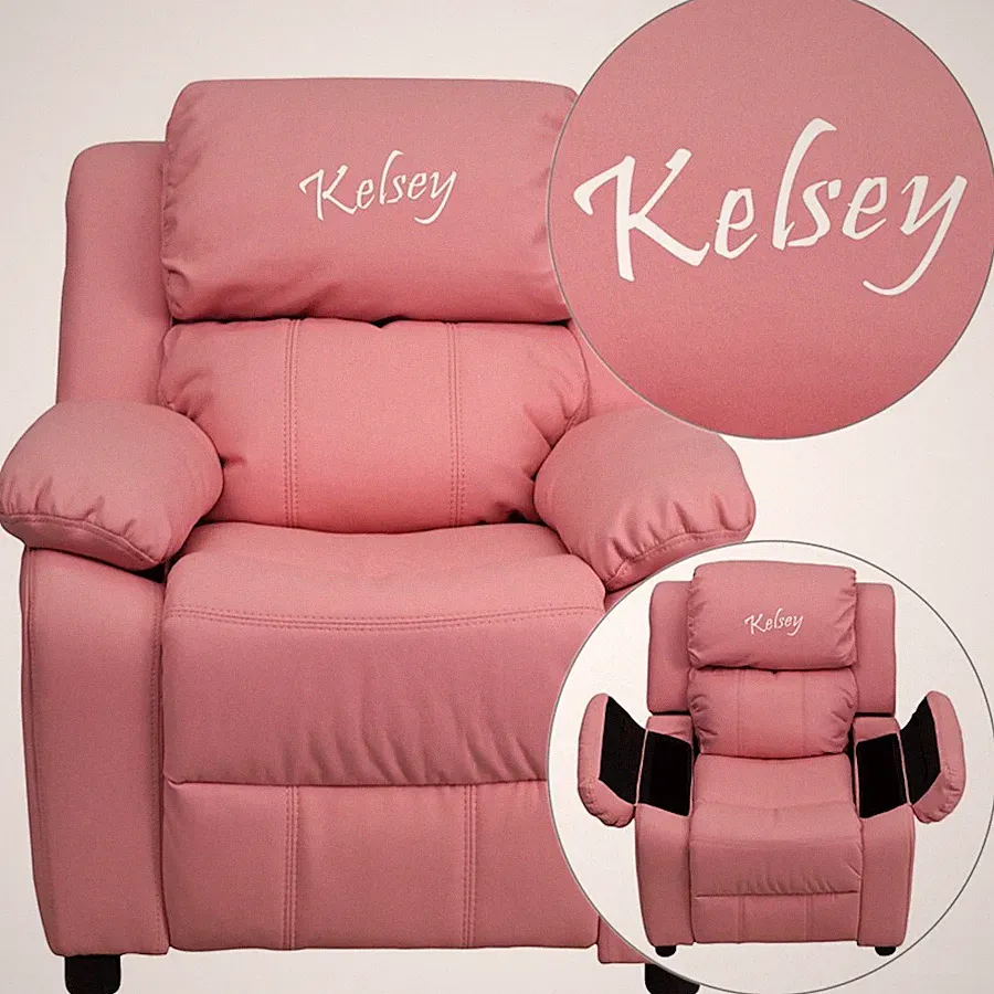 Flash Furniture Pink Vinyl Kids Recliner - BT-7985-KID-PINK-TXTEMB-GG