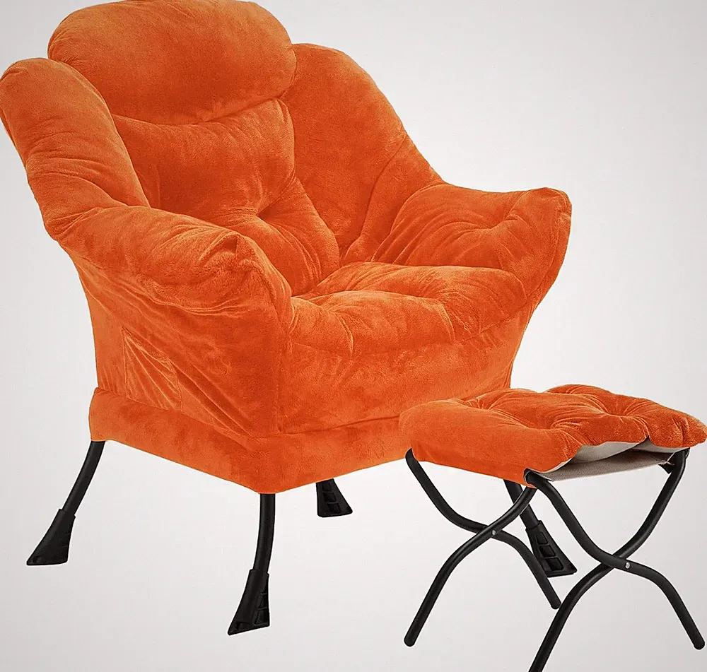 Lazy Chair with Folding Ottoman, Accent Chair Veet Upholstered