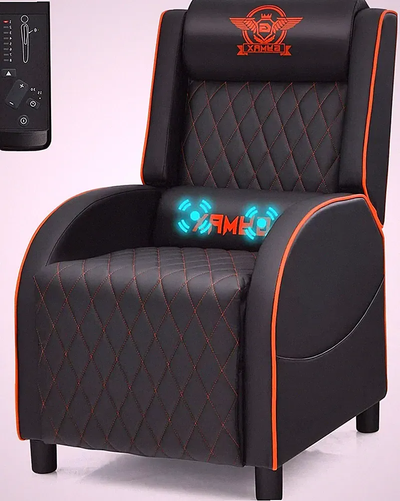 Massage Gaming Recliner Chair, PU Ergonomic Single Sofa w/Headrest, Lumbar Su...