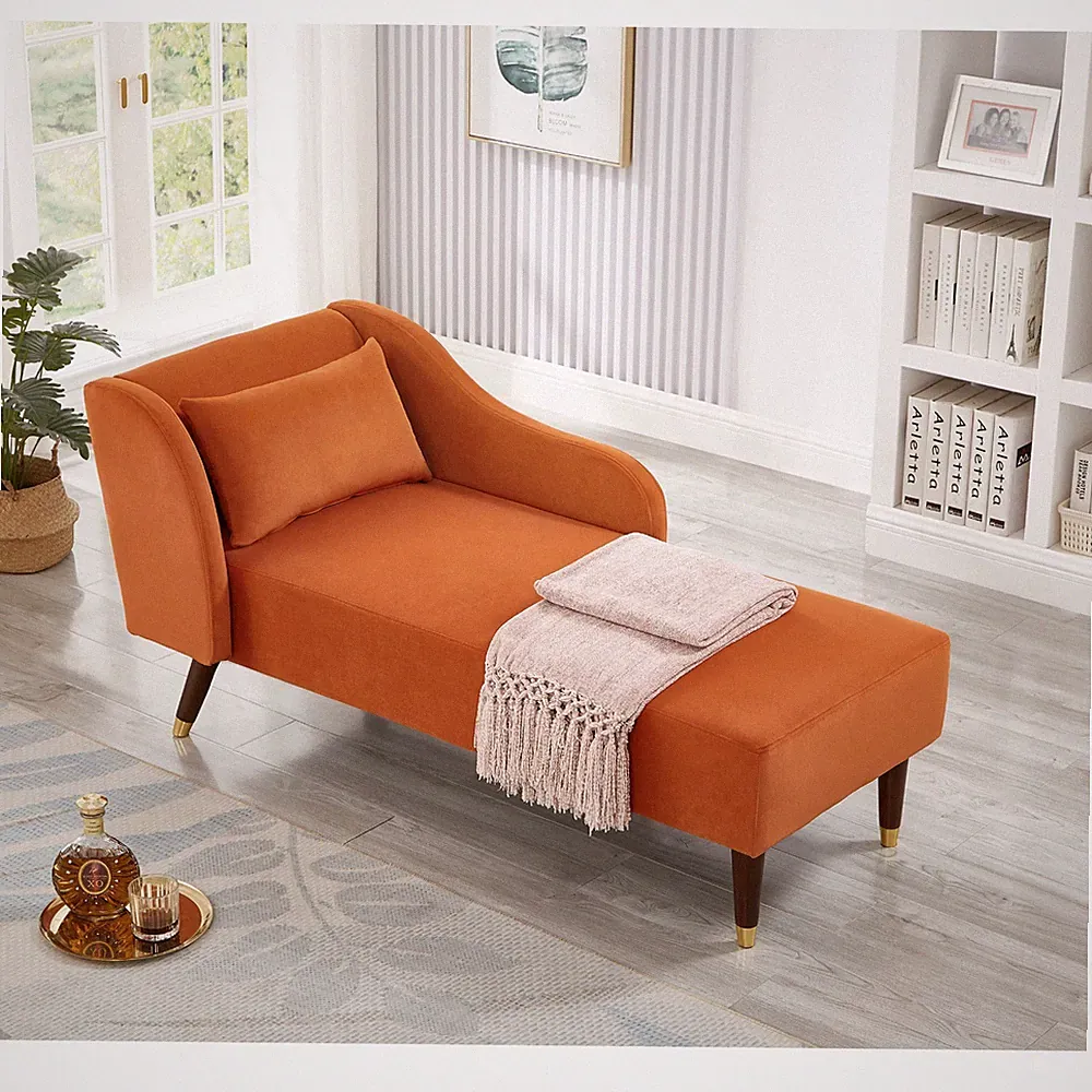 Modern Velvet Chaise Lounge Chair Recliner with Pillow For Living Room Bedroom