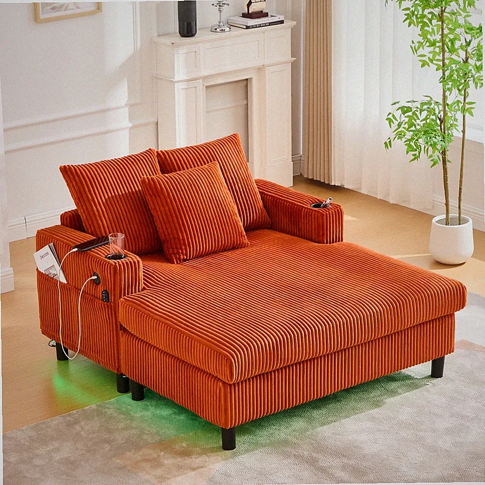 Oversized Recliner Sofa w/ USB, RGB LED, Cup Holders