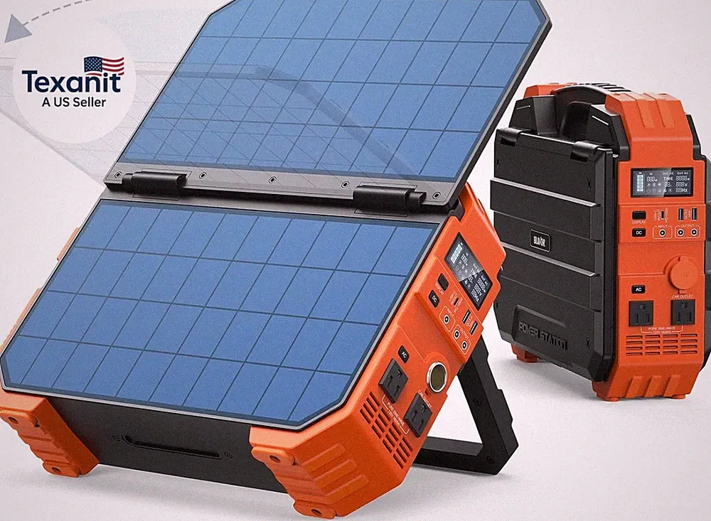 Portable Power Station 1600W (Peak 3200W), Built-In Solar Panel, 1024Wh Lifepo4