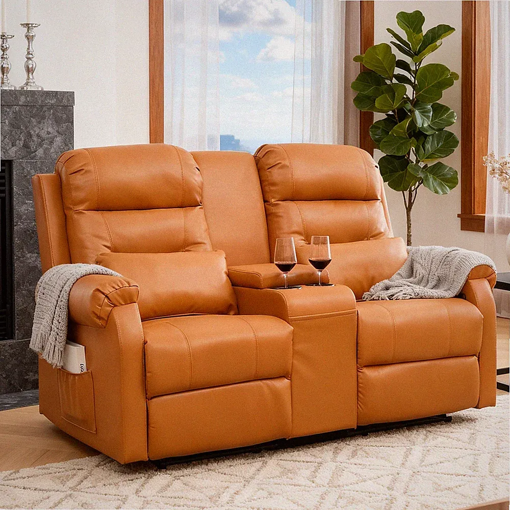 Recliner Chair 2-seater Reclining Sofa Home Theater Seating Chairs with Console