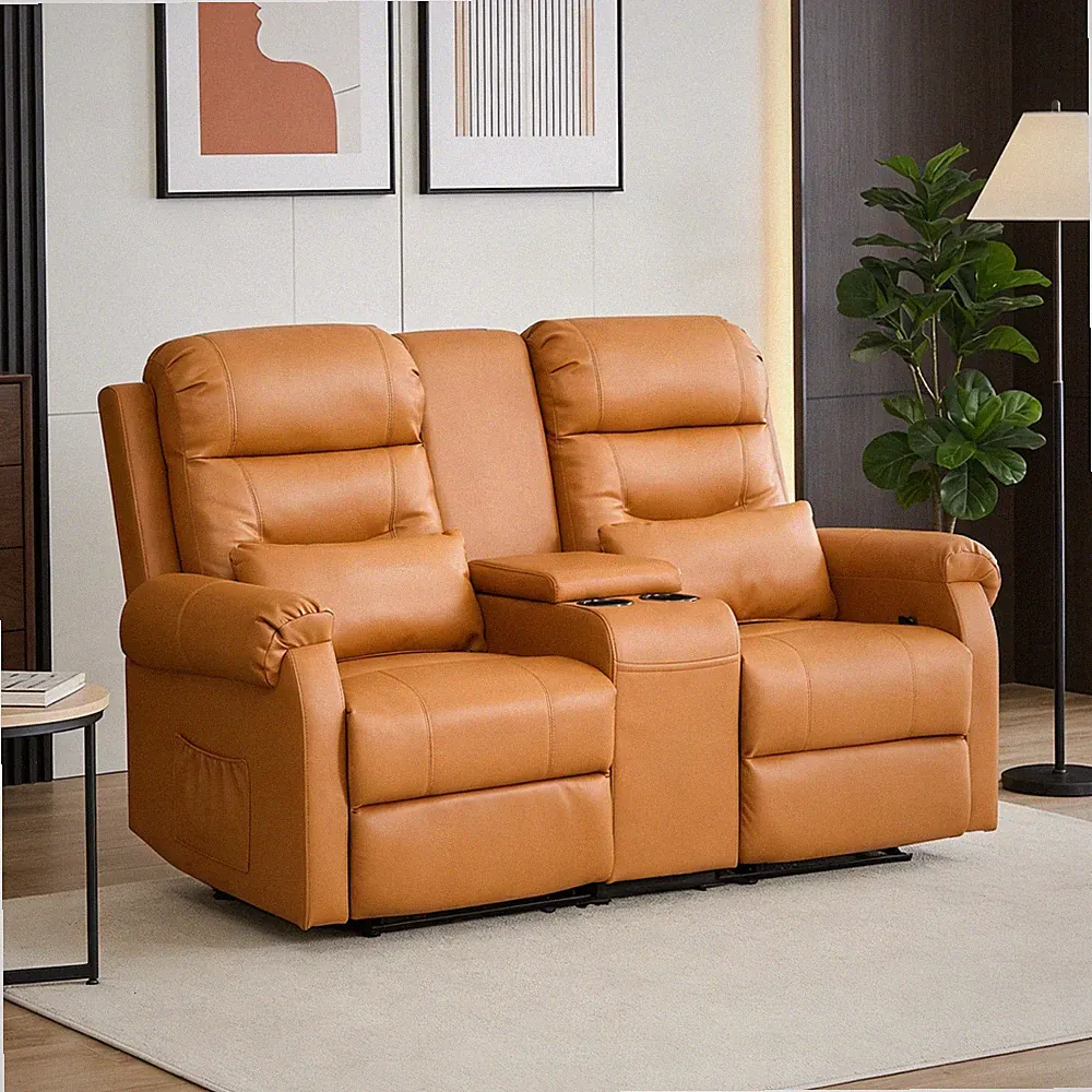 Reclining Loveseat Sofa 2 Seater Manual Recliner Sofa Couch with Console Storage