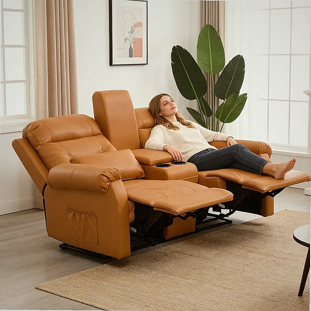 SnyFivv Manual Loveseat Recliner Home Theater Seating Reclining Sofa w/Console