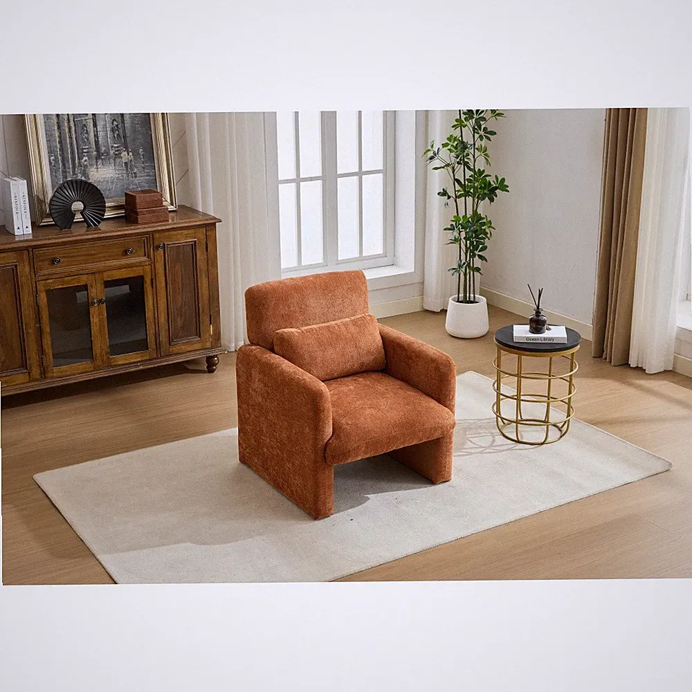 Swivel Accent Chair, Boucle Fabric Armchair, Comfy Reading Lounge Chair, Orange
