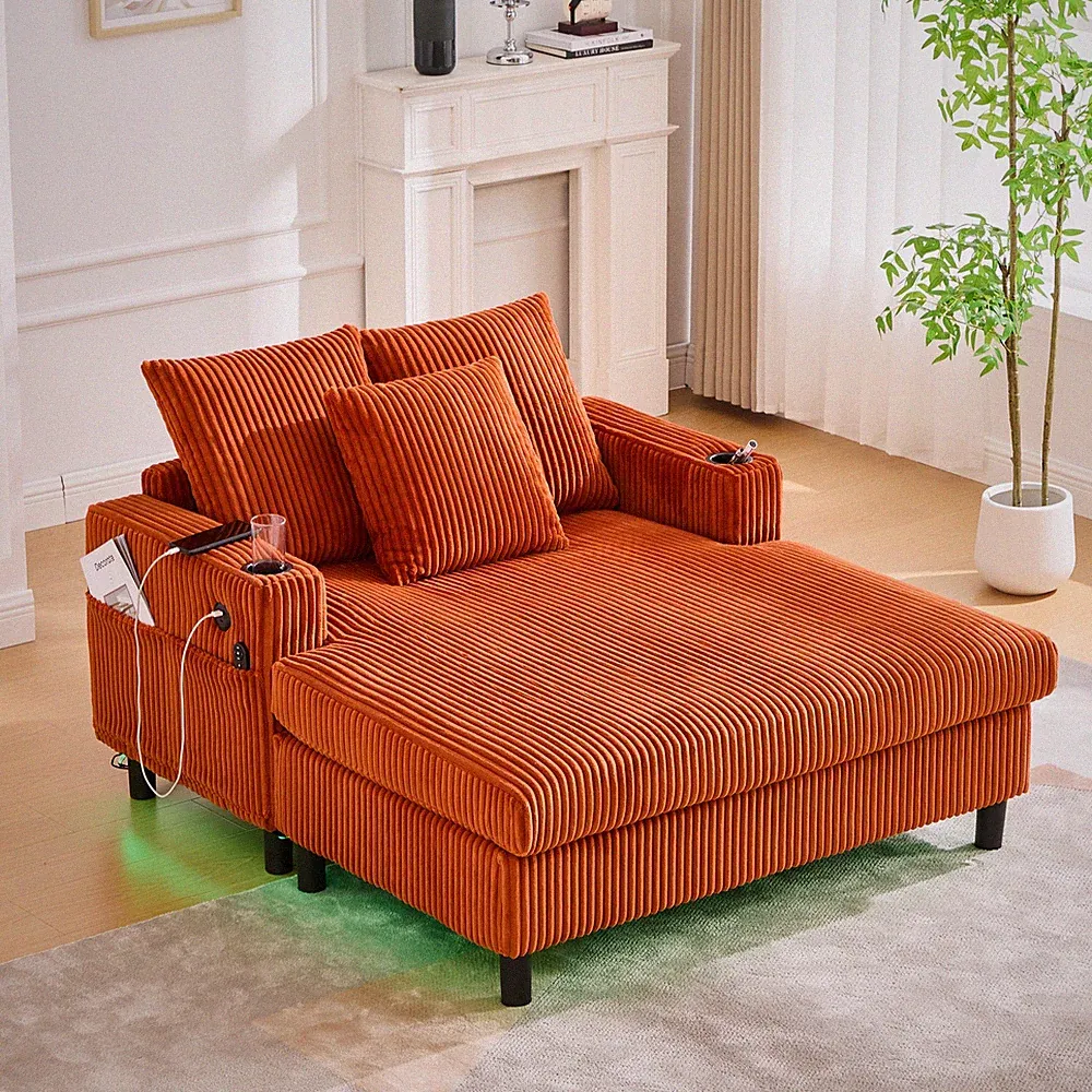 UNITED WE WIN Modern Corduroy Oversized Recliner Sofa with Deep Seat, 3 Pillow